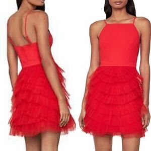 Bcbgmaxazria Sleeveless Ruffled Tulle Tiered Mini Dress Red 0